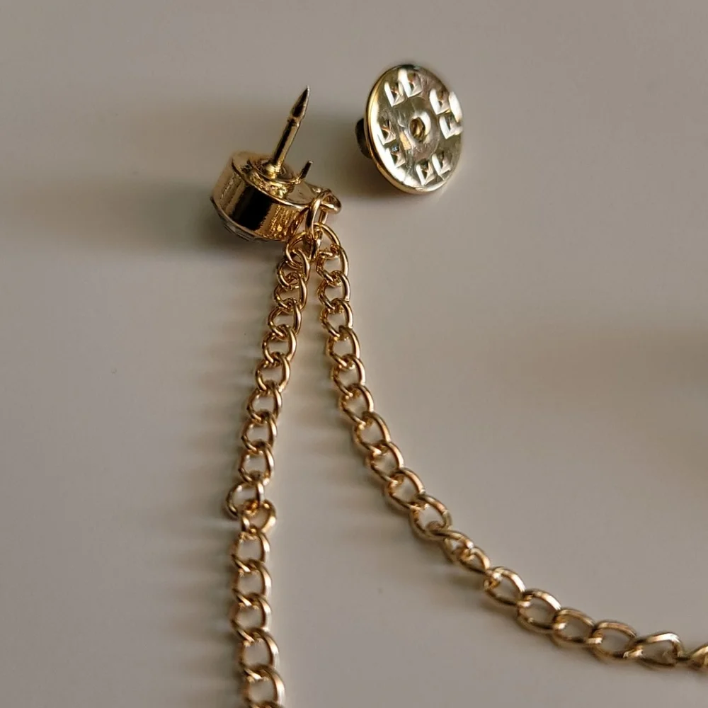 Crown Gold Tone With Rhinestones Unisex Chained Decor Brooch